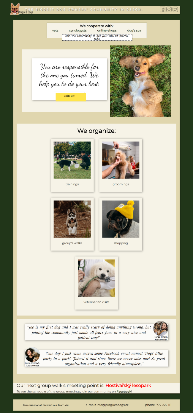 Prague's dogs Organization website screenshot